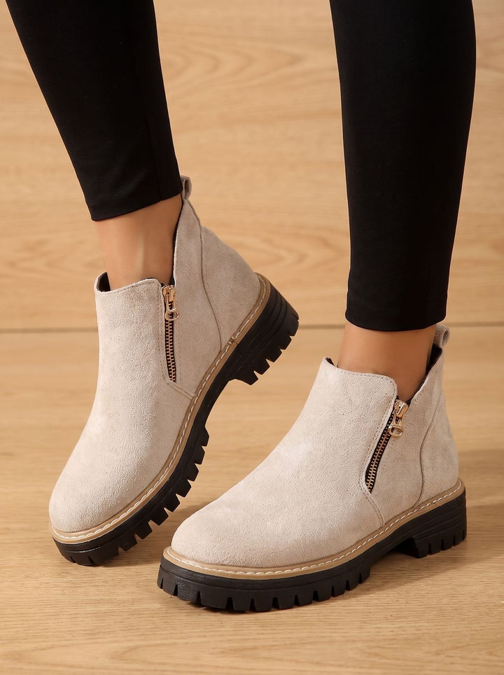 Kataleya | Leopard Print Flat Ankle Boots with Side Zip