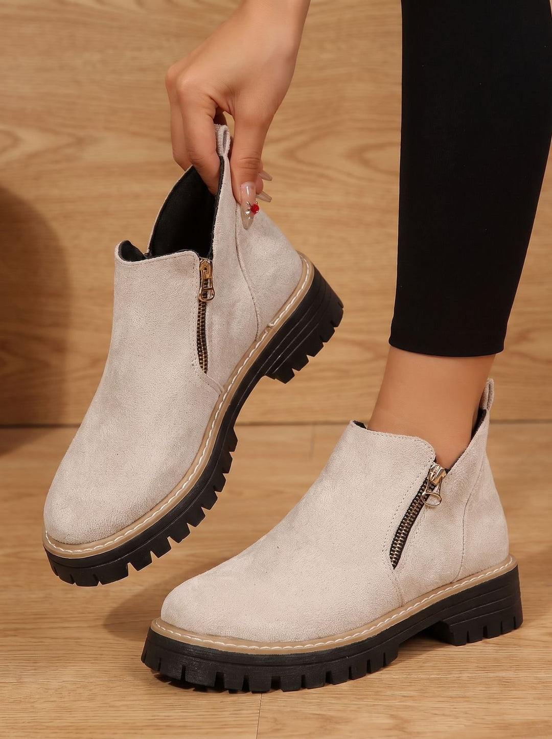 Kataleya | Leopard Print Flat Ankle Boots with Side Zip