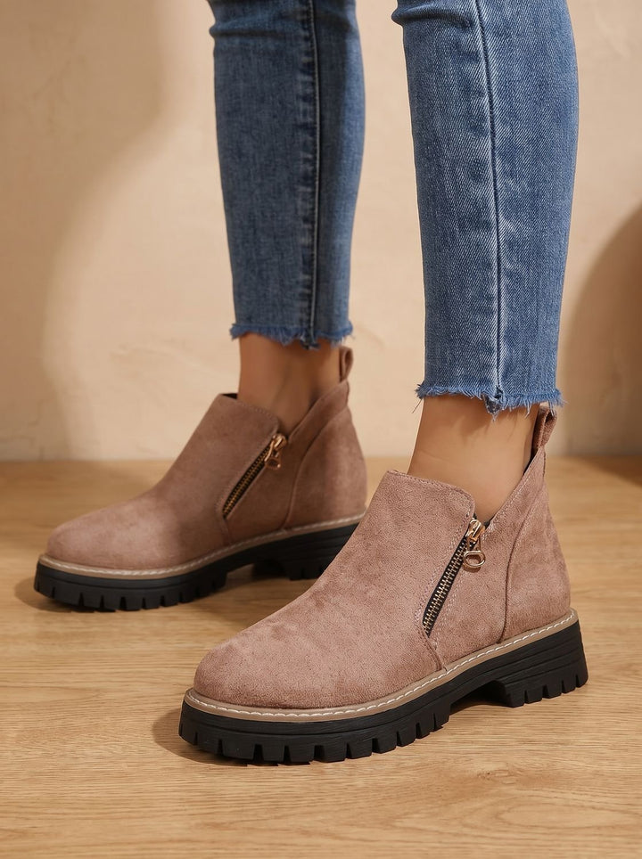 Kataleya | Leopard Print Flat Ankle Boots with Side Zip