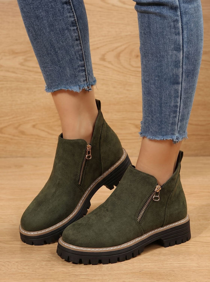 Kataleya | Leopard Print Flat Ankle Boots with Side Zip