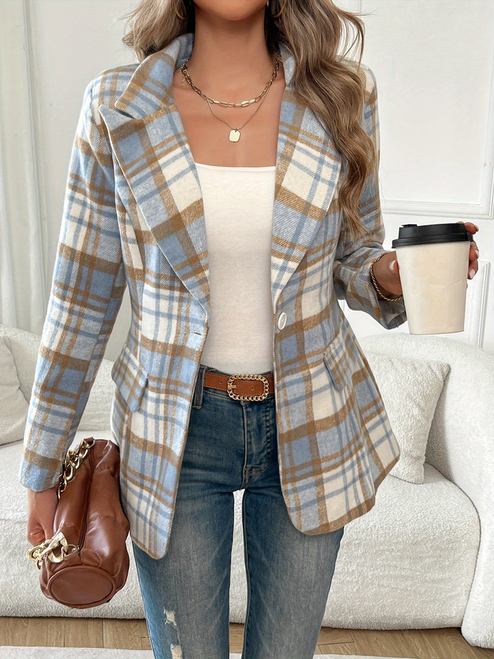 Ryleigh | Light Blue Check Blazer with Fitted Waist