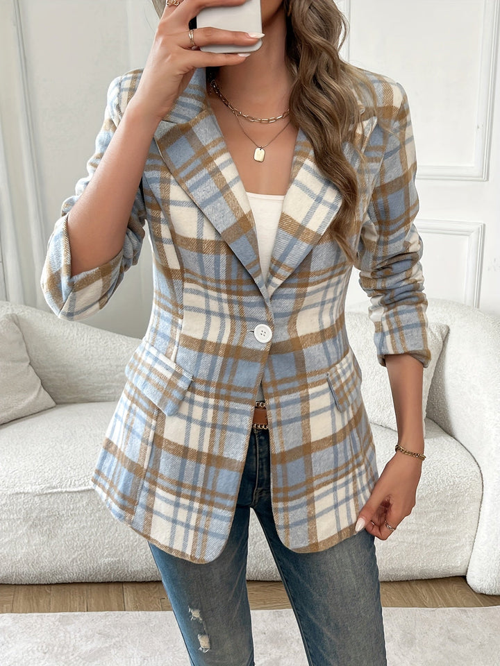 Ryleigh | Light Blue Check Blazer with Fitted Waist