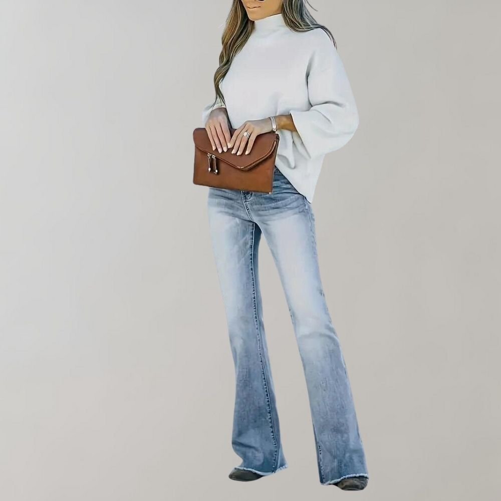 Isadora | Retro High Waist Slim Flared Jeans in Light Wash Stretch Denim