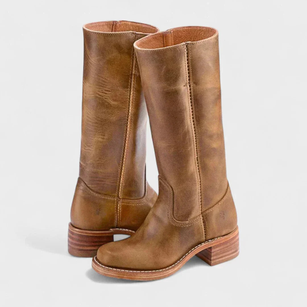 Charlotte | Classic Leather Knee-High Boots with Block Heel