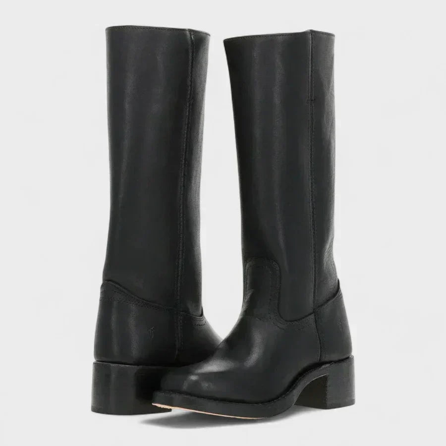 Charlotte | Classic Leather Knee-High Boots with Block Heel