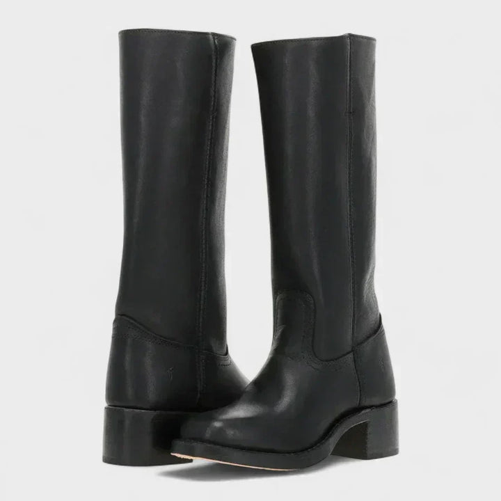 Charlotte | Classic Leather Knee-High Boots with Block Heel