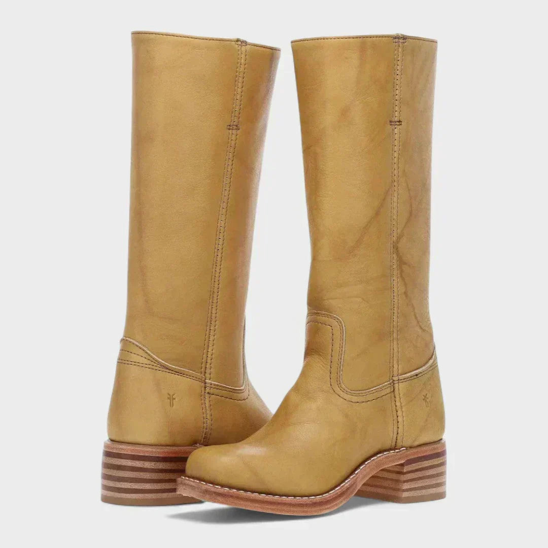 Charlotte | Classic Leather Knee-High Boots with Block Heel