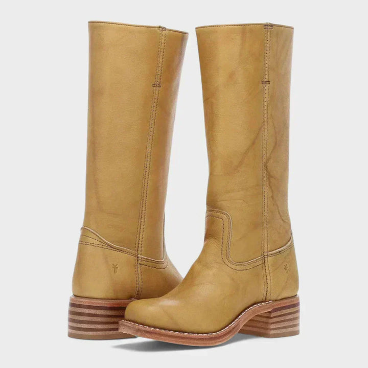 Charlotte | Classic Leather Knee-High Boots with Block Heel