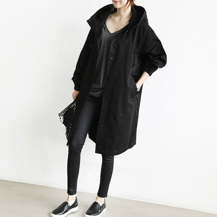 Alayna | Women's Hooded Long Trench Coat with Drawstring High Collar