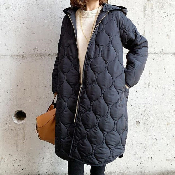 Jaliyah | Oversized Hooded Quilted Coat with Curved Quilt Pattern