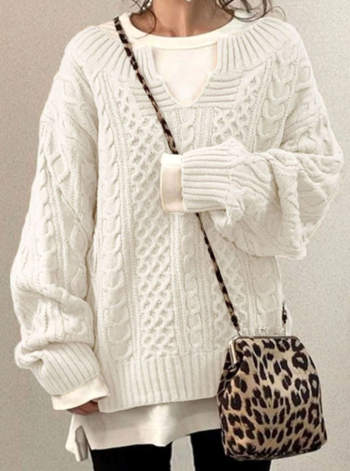 Livia | Oversized V-Neck Cable Knit Sweater