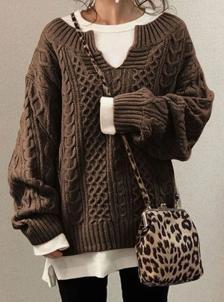Livia | Oversized V-Neck Cable Knit Sweater