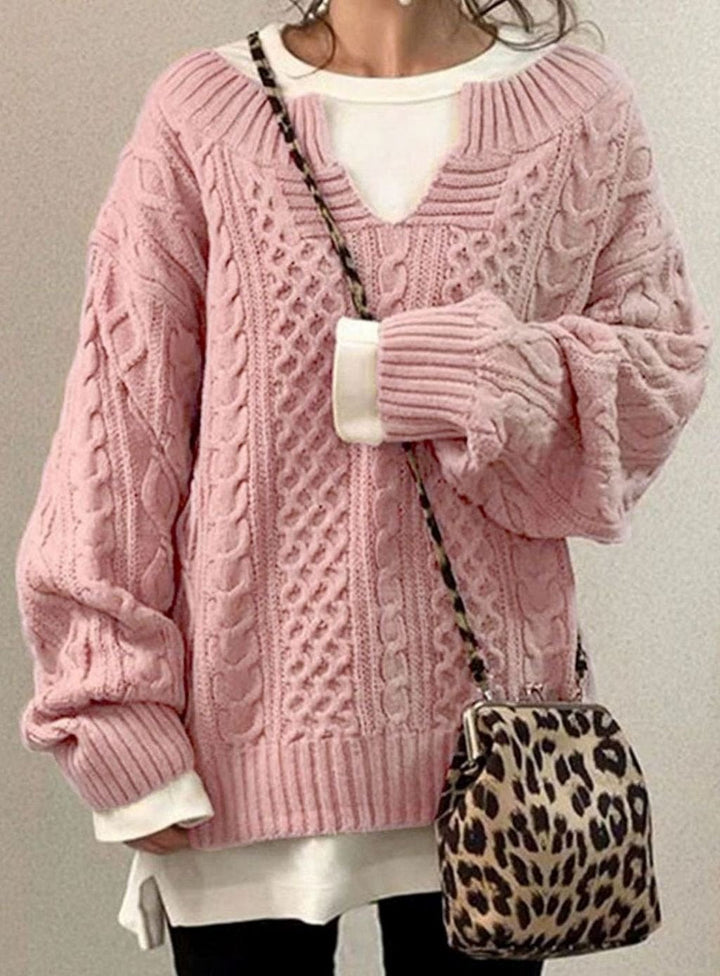 Livia | Oversized V-Neck Cable Knit Sweater
