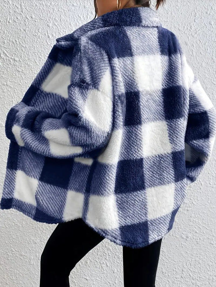 Kenzie | Plush Check Shacket with Gold Button Closure