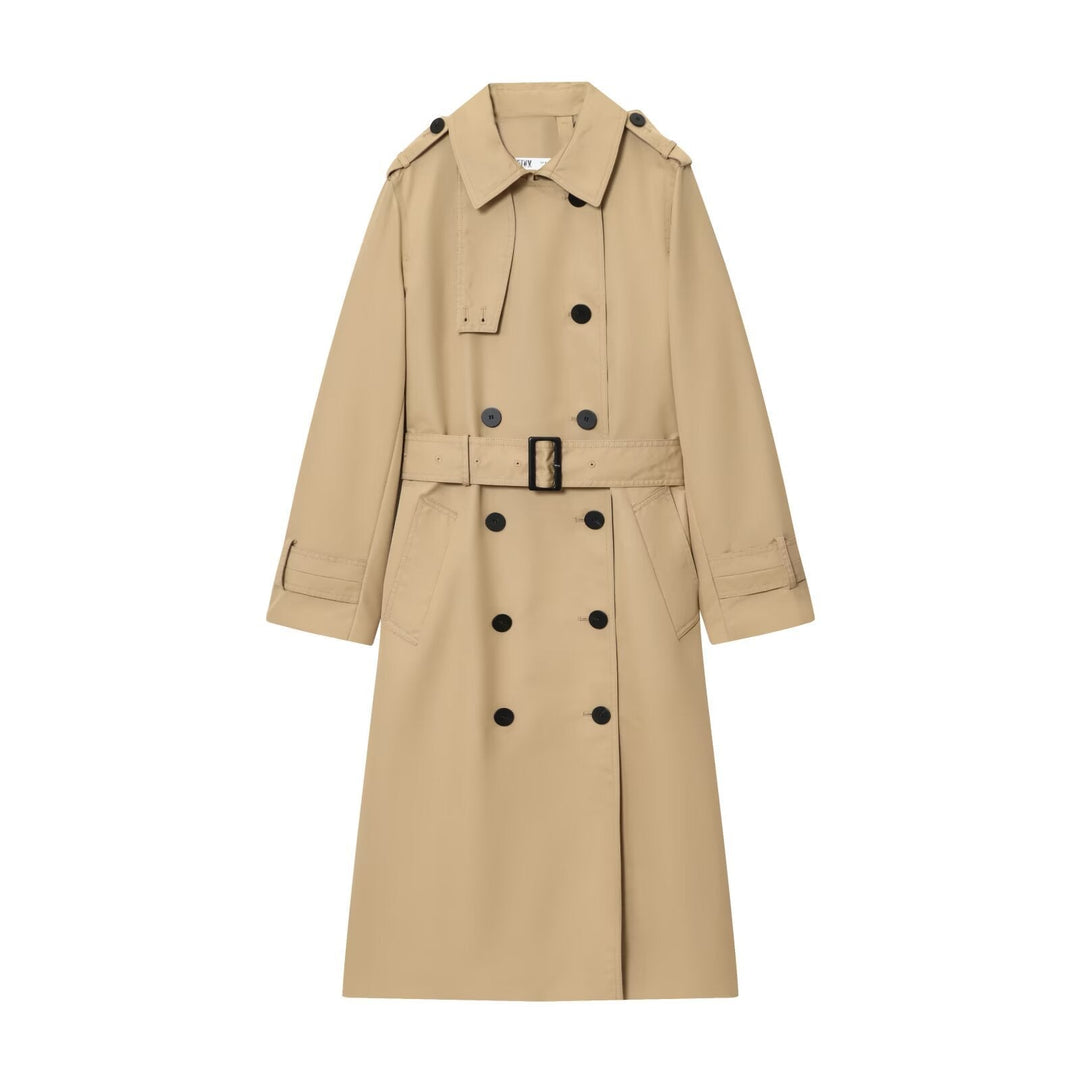 Valery | Polished Double Breasted Long Trench Coat with Belted Waist