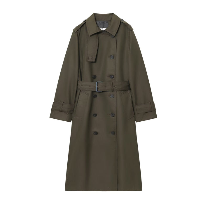 Valery | Polished Double Breasted Long Trench Coat with Belted Waist