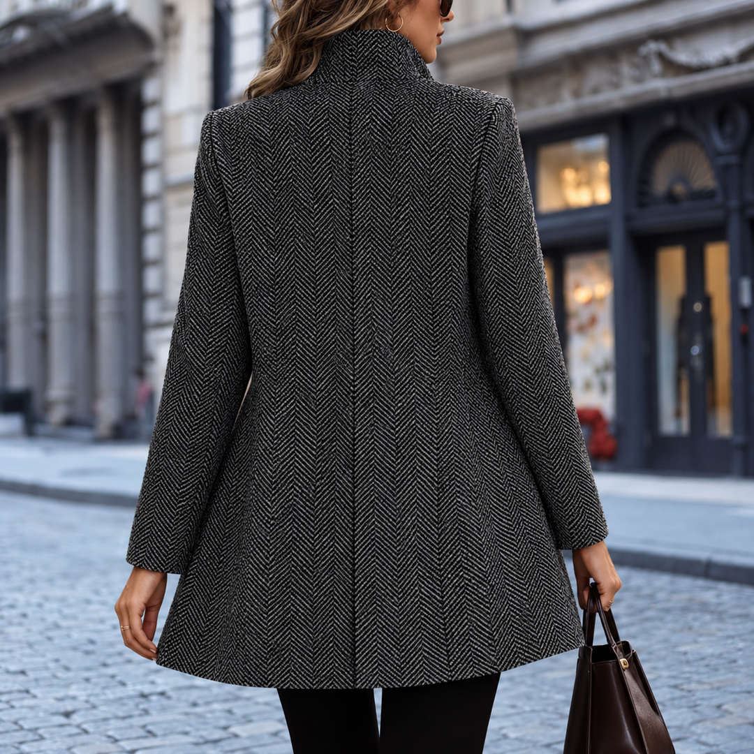 Carmela | Women's Open Front Wool Coat with Herringbone Texture