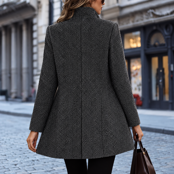 Carmela | Women's Open Front Wool Coat with Herringbone Texture