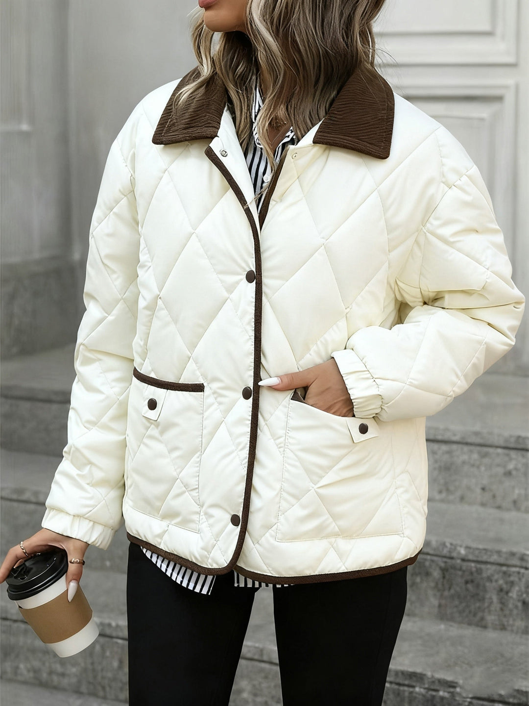 Kylie | Women's Quilted Jacket with Corduroy Collar