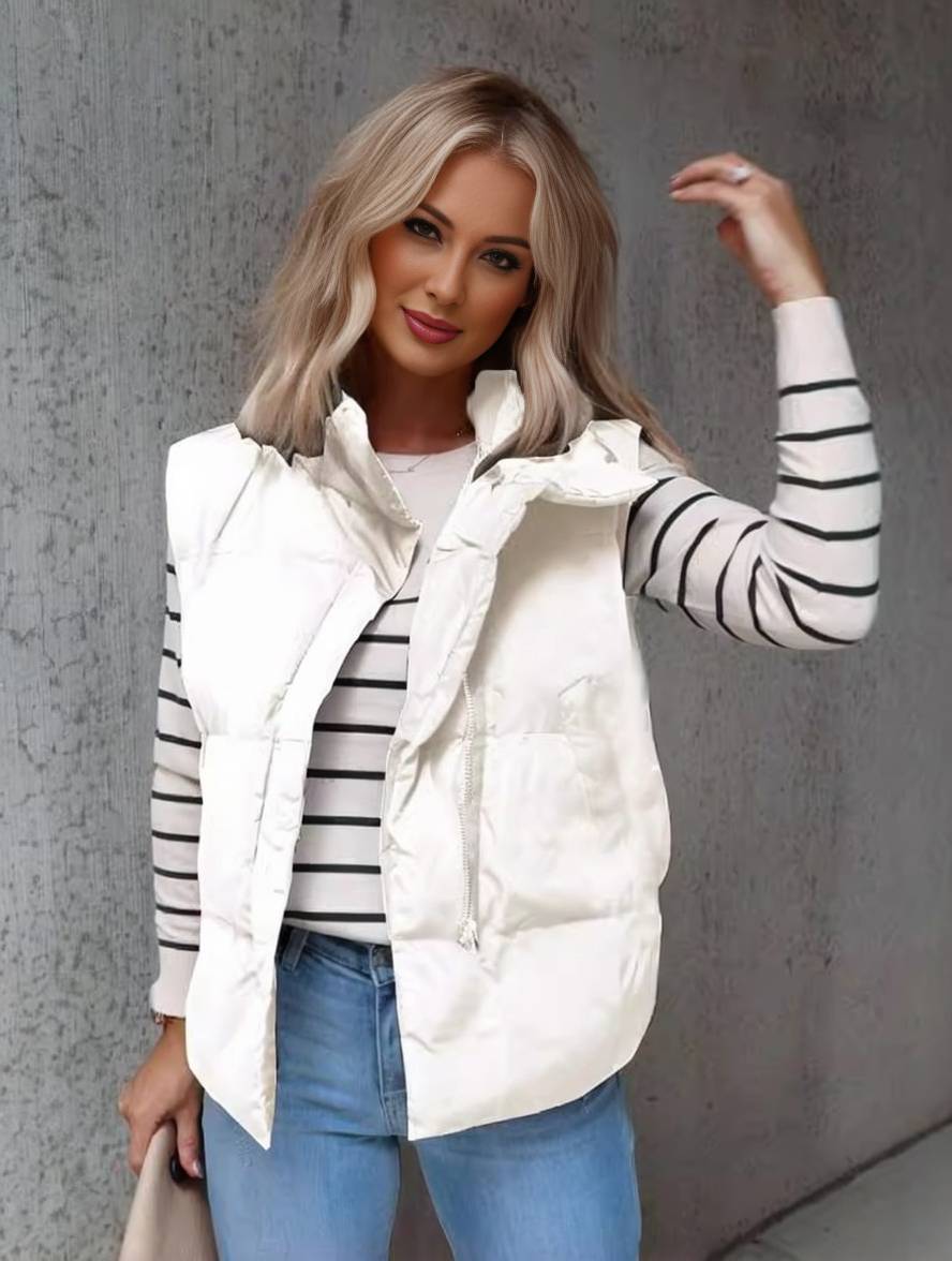 Cecilia | Quilted Puffer Gilet with Stand Collar and Side Pockets