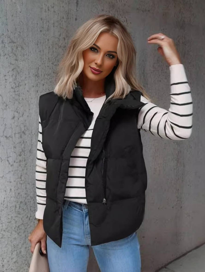 Cecilia | Quilted Puffer Gilet with Stand Collar and Side Pockets