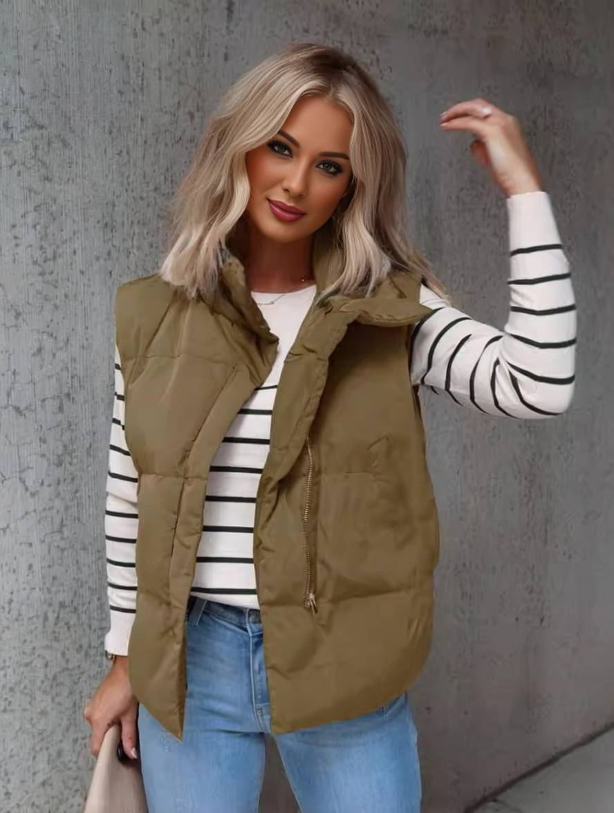 Cecilia | Quilted Puffer Gilet with Stand Collar and Side Pockets