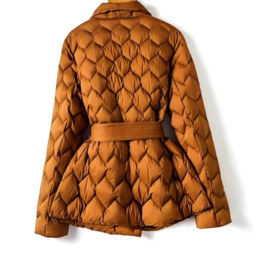 Emory | Quilted Puffer Jacket with Diamond Quilting and Tie Belt