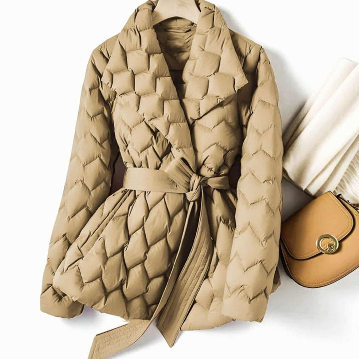 Emory | Quilted Puffer Jacket with Diamond Quilting and Tie Belt