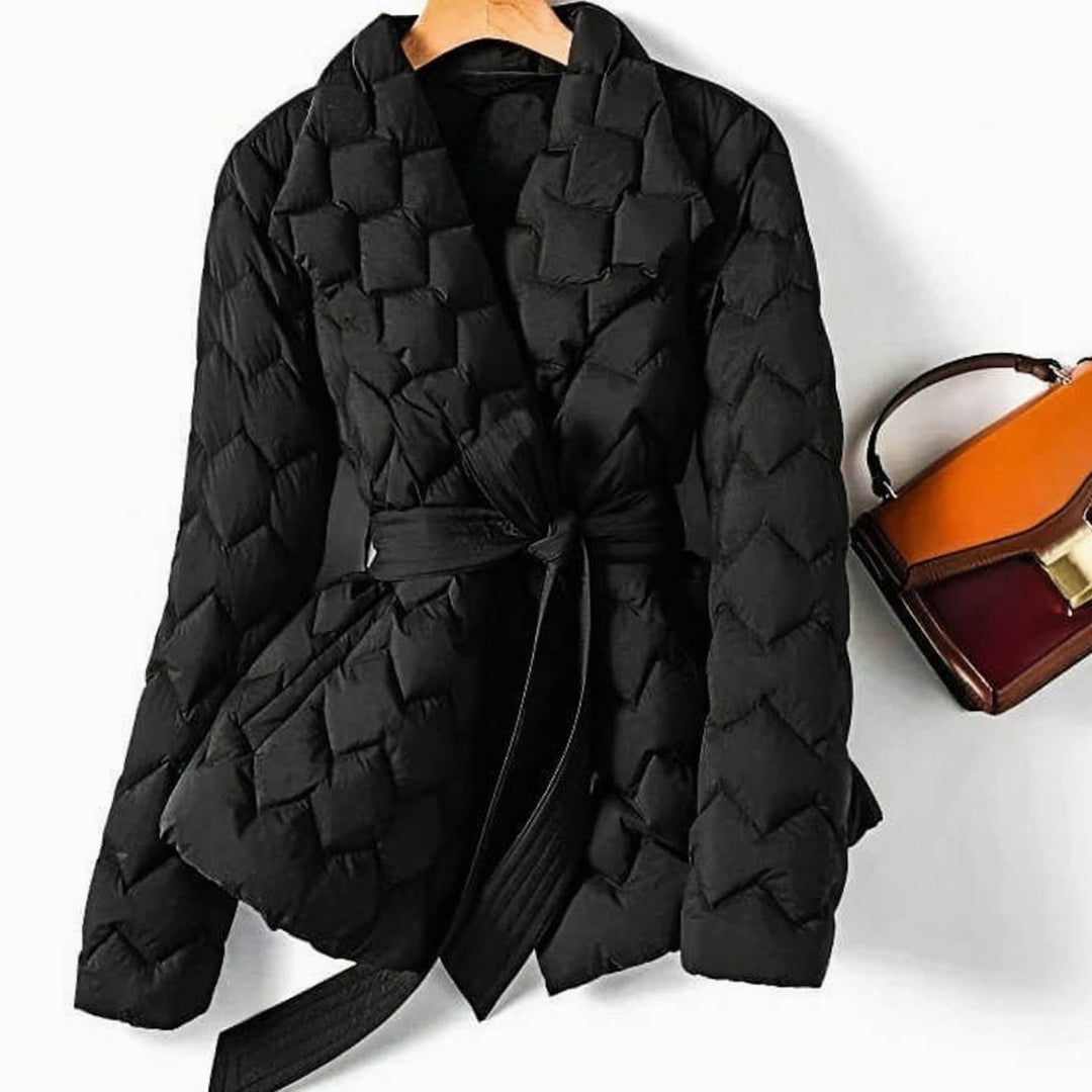 Emory | Quilted Puffer Jacket with Diamond Quilting and Tie Belt