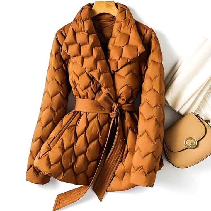 Emory | Quilted Puffer Jacket with Diamond Quilting and Tie Belt