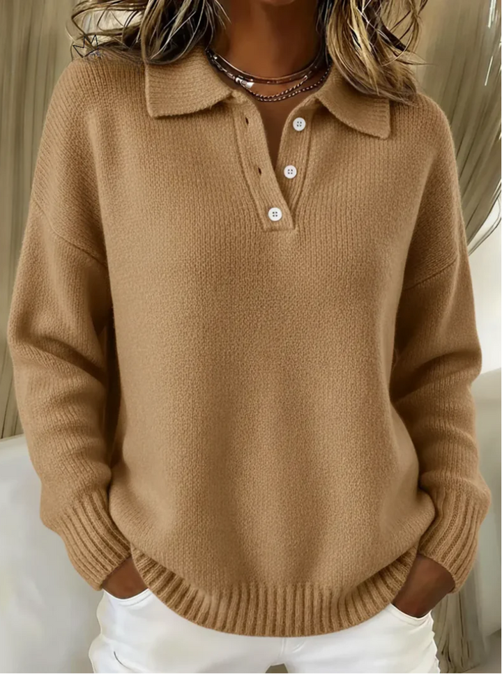 Nellie | Relaxed Cashmere Polo Collar Jumper with Button Neckline