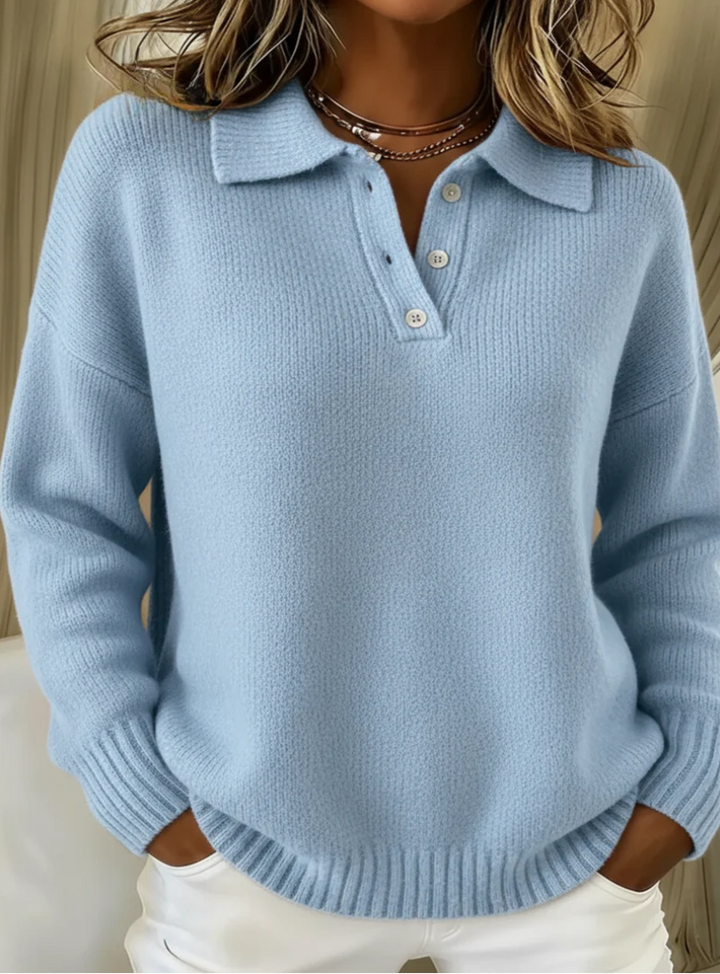 Nellie | Relaxed Cashmere Polo Collar Jumper with Button Neckline