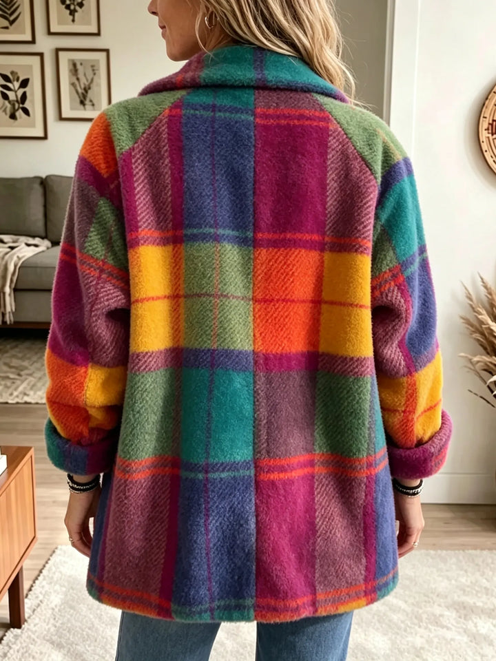 Lorelei | Relaxed Check Fleece Jacket with Colour Block Pattern