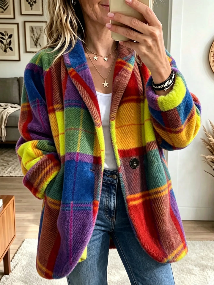 Lorelei | Relaxed Check Fleece Jacket with Colour Block Pattern