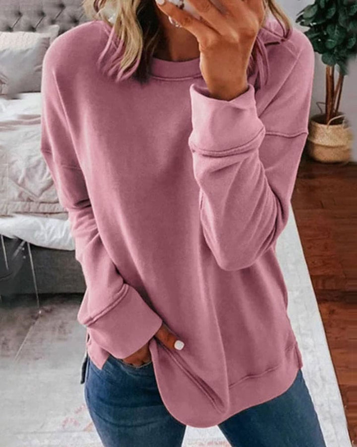Morwenna | Relaxed Crew Neck Sweatshirt with Curved Hem and Side Slits