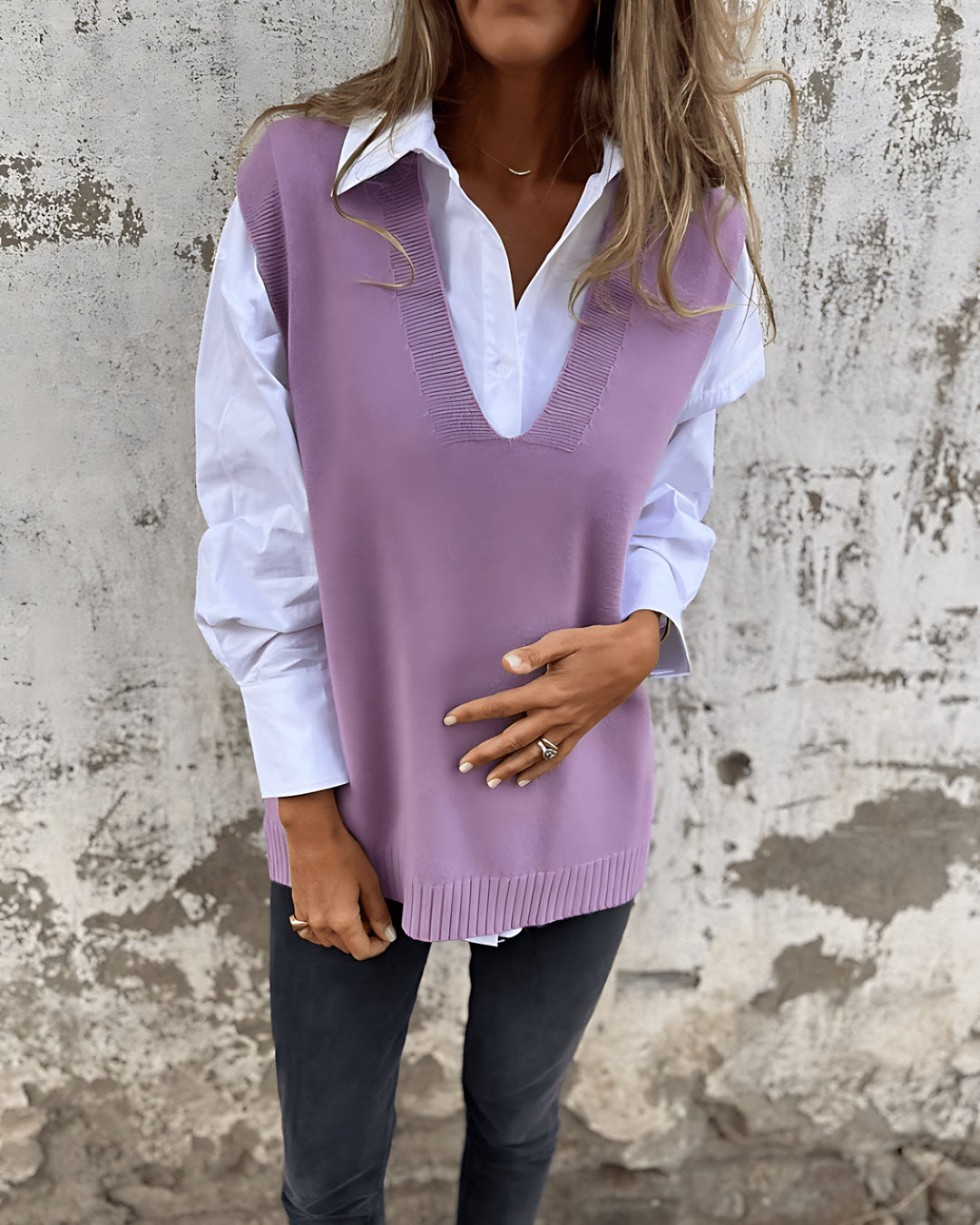 Chelsea | Relaxed Knit Sweater Vest with Deep V-Neckline