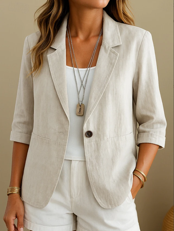 Julie | Relaxed Linen Blazer with Three Quarter Sleeves