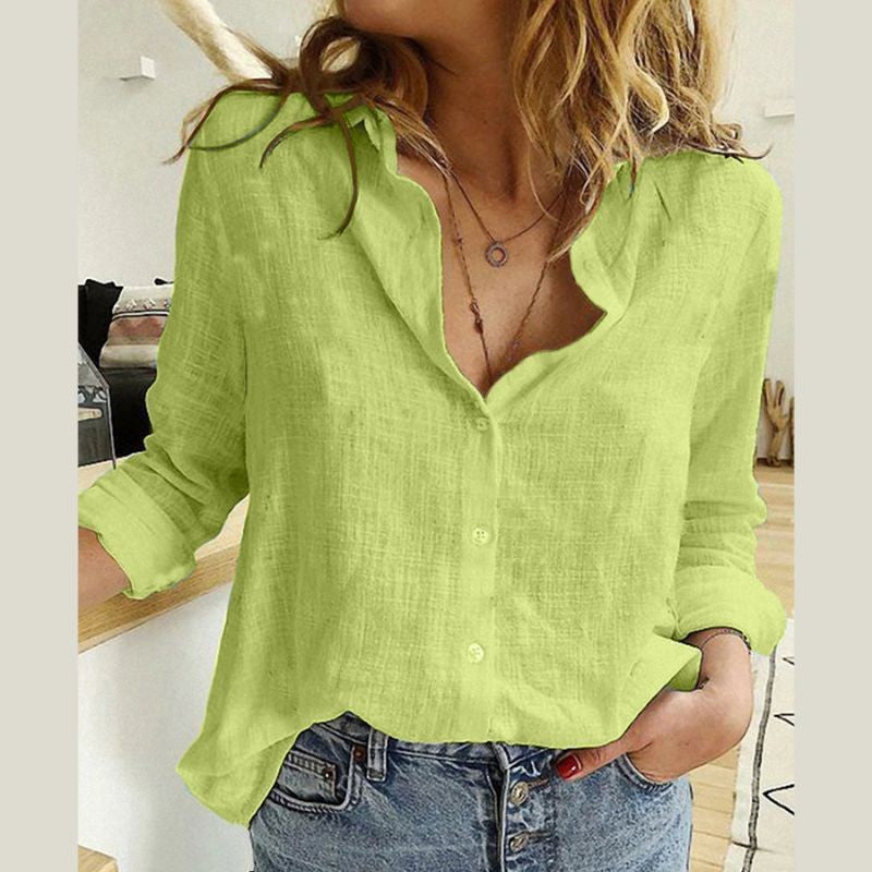 Fernanda | Women's Linen Blouse with Collared Neck
