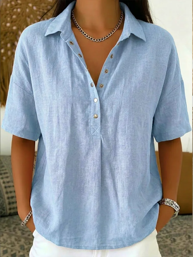 Elsa | Women's Linen Shirt with Collar and Snap Button Placket