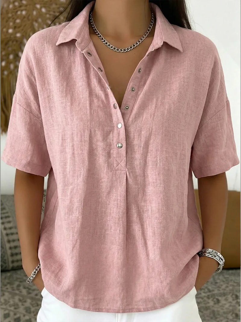Elsa | Women's Linen Shirt with Collar and Snap Button Placket