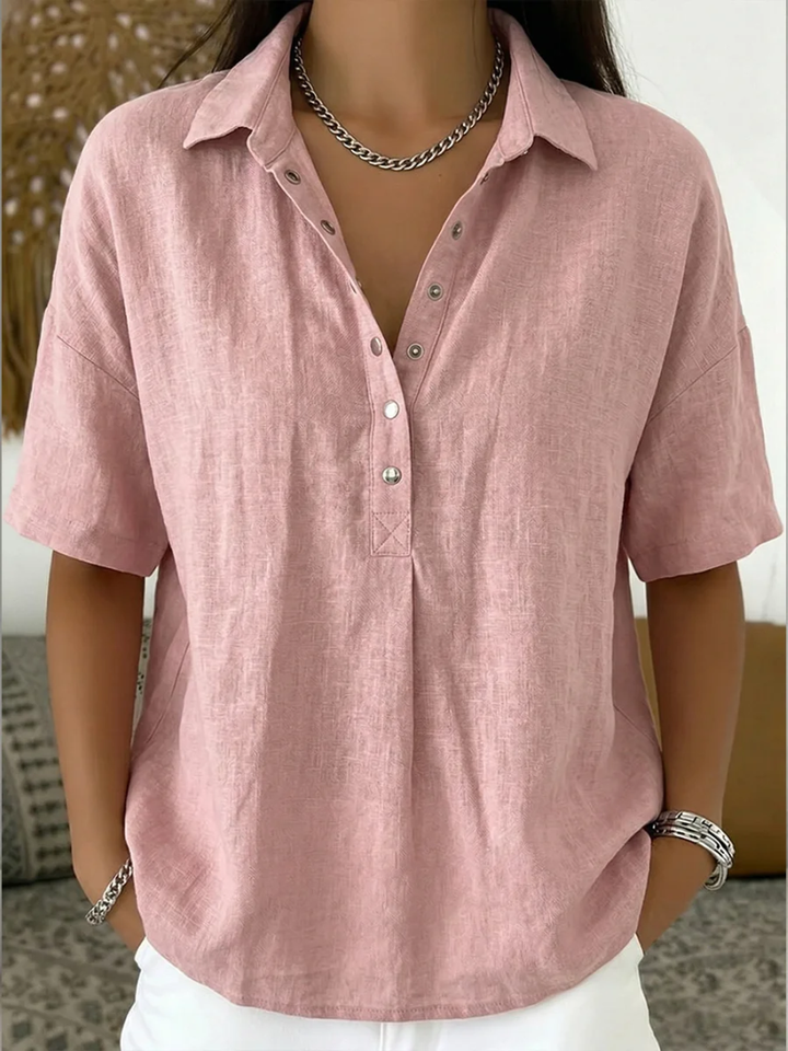 Elsa | Women's Linen Shirt with Collar and Snap Button Placket