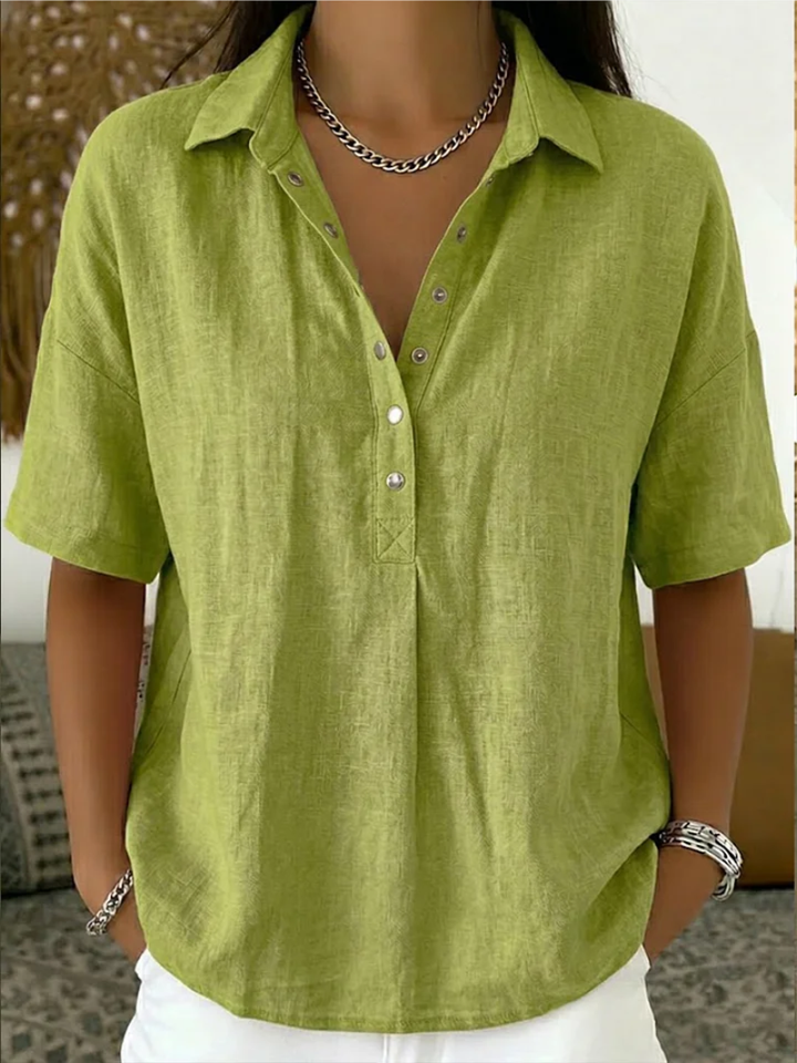 Elsa | Women's Linen Shirt with Collar and Snap Button Placket