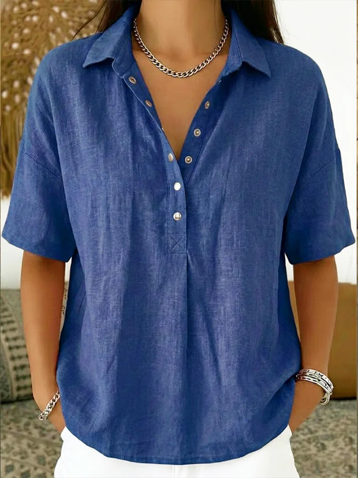 Elsa | Women's Linen Shirt with Collar and Snap Button Placket