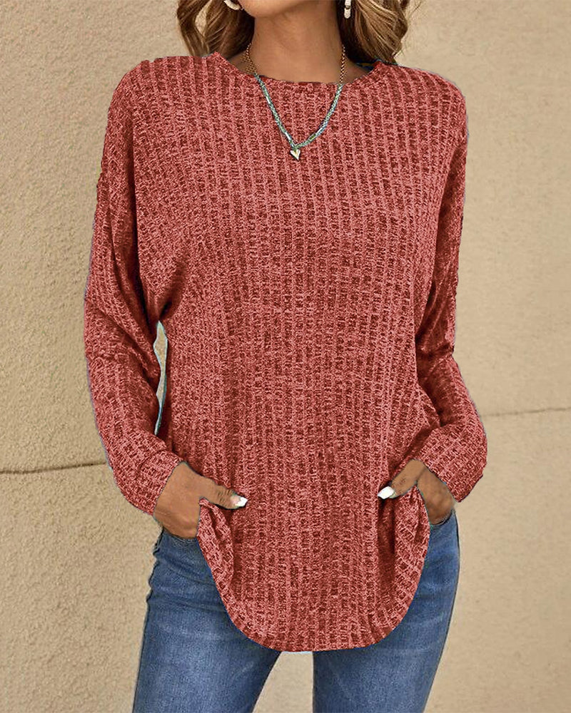 Noelle | Relaxed Long Sleeve Waffle Knit Sweater