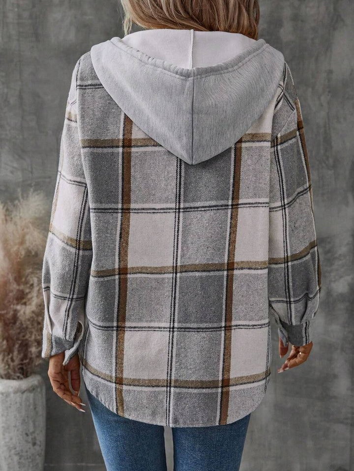 Jenna | Women's Plaid Hooded Shacket with Chest Pocket