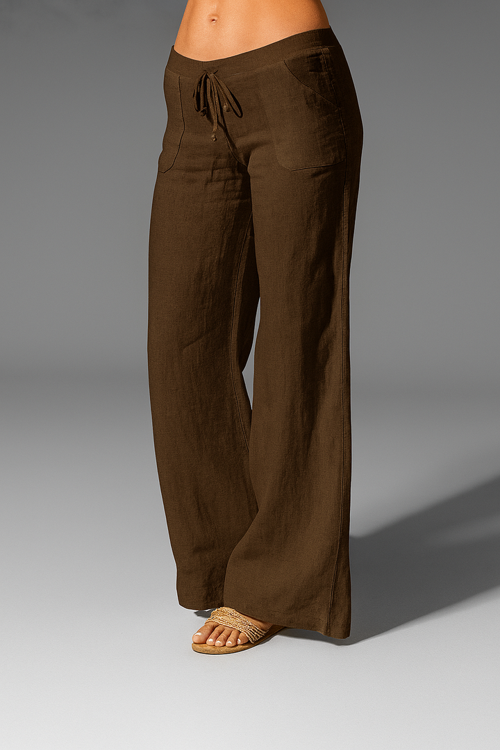 Laney | Women's Wide Leg Linen Trousers with Drawstring Waist