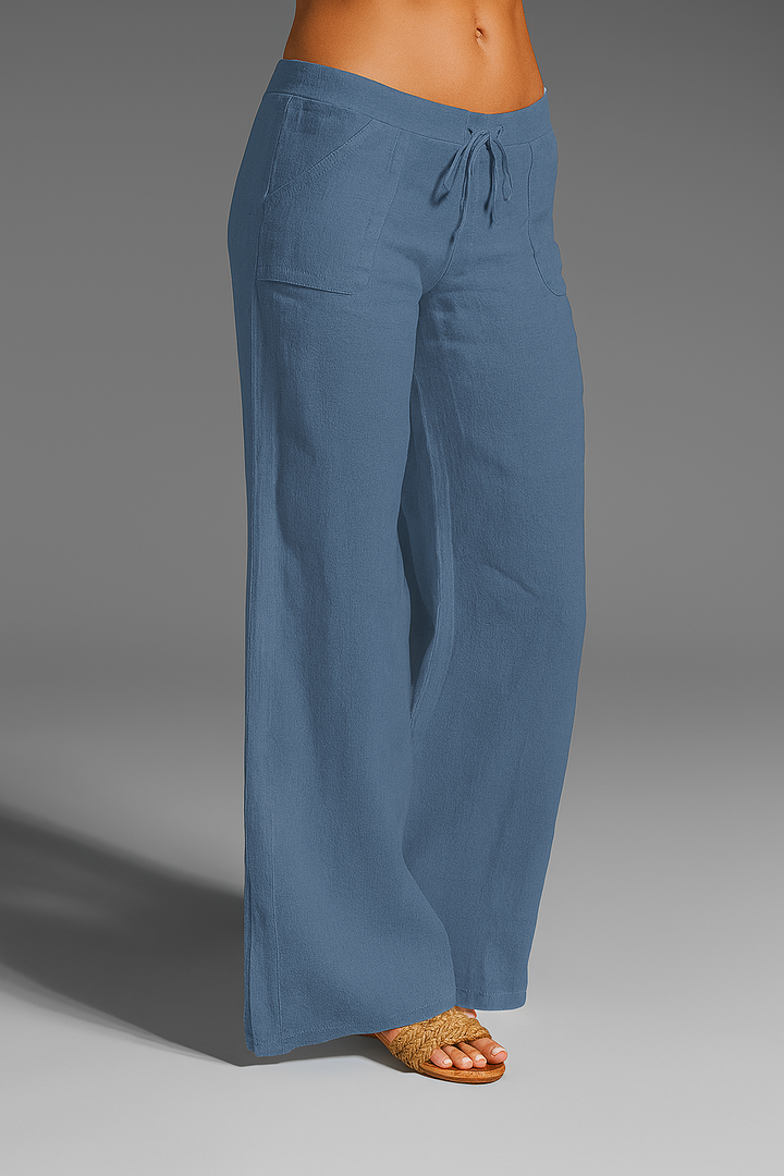 Laney | Women's Wide Leg Linen Trousers with Drawstring Waist