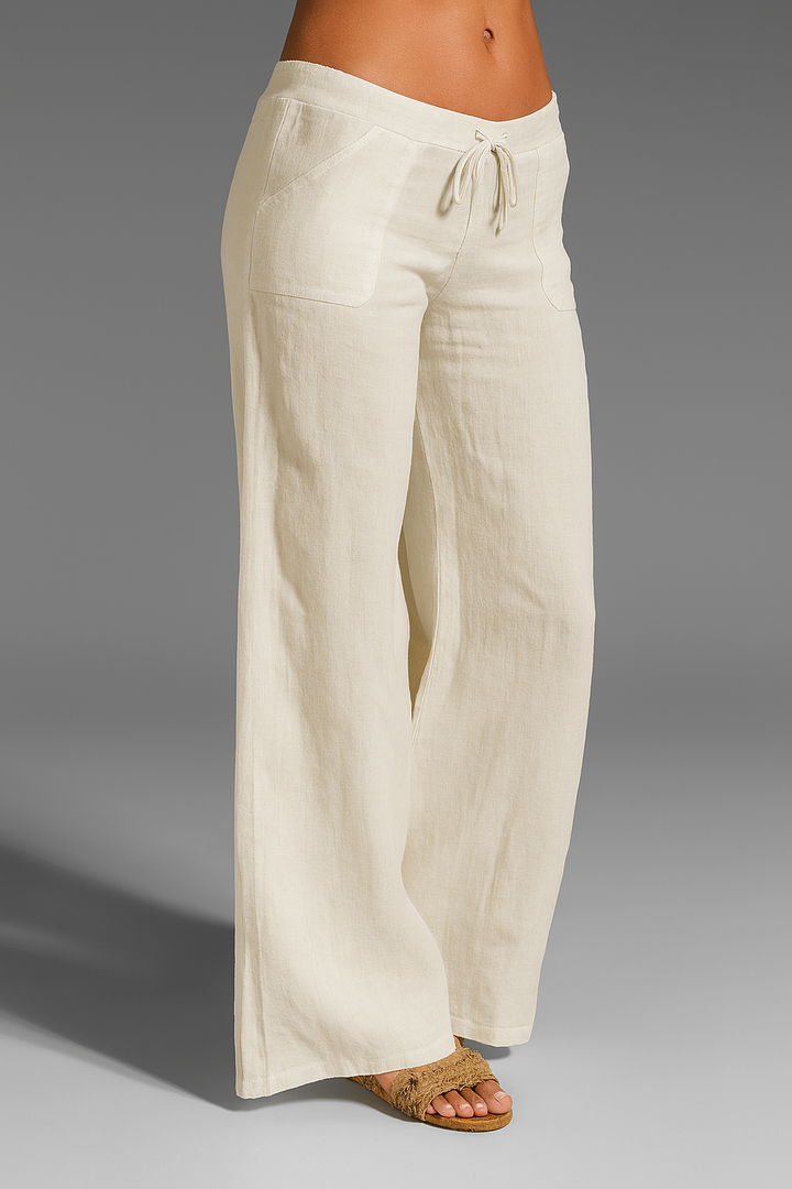 Laney | Women's Wide Leg Linen Trousers with Drawstring Waist