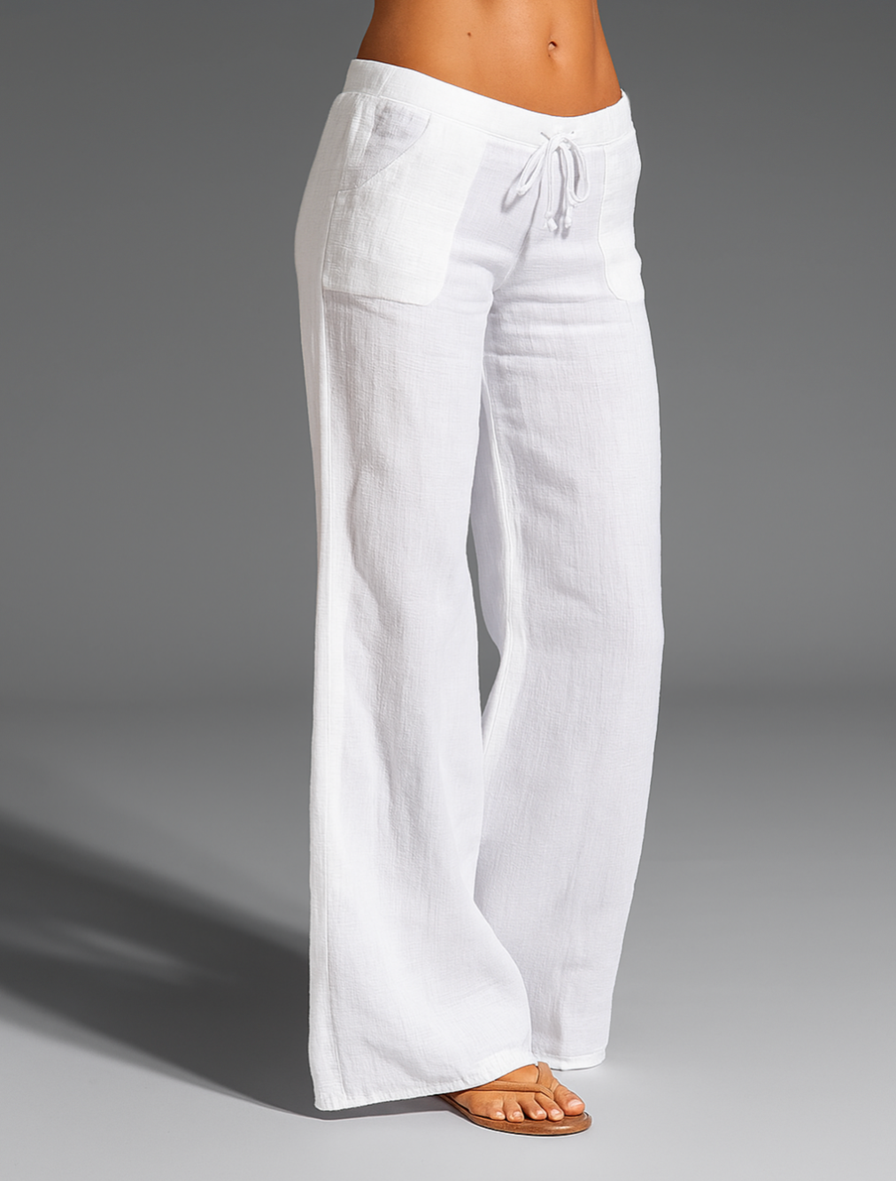 Laney | Women's Wide Leg Linen Trousers with Drawstring Waist
