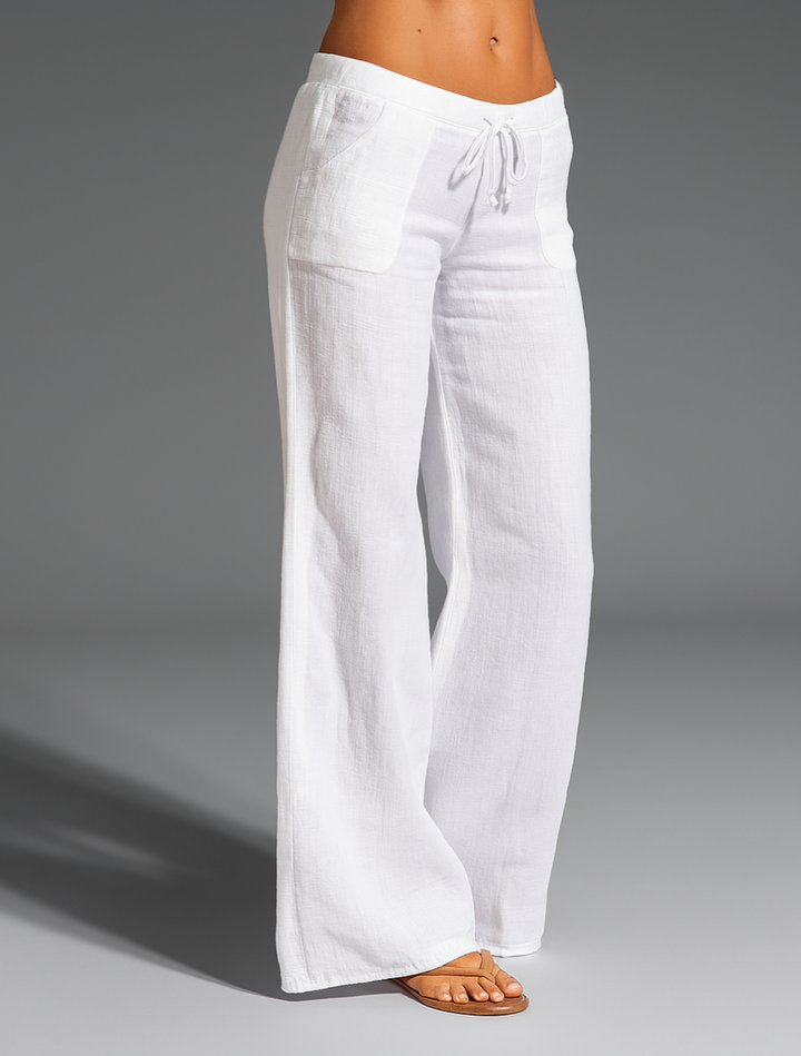 Laney | Women's Wide Leg Linen Trousers with Drawstring Waist